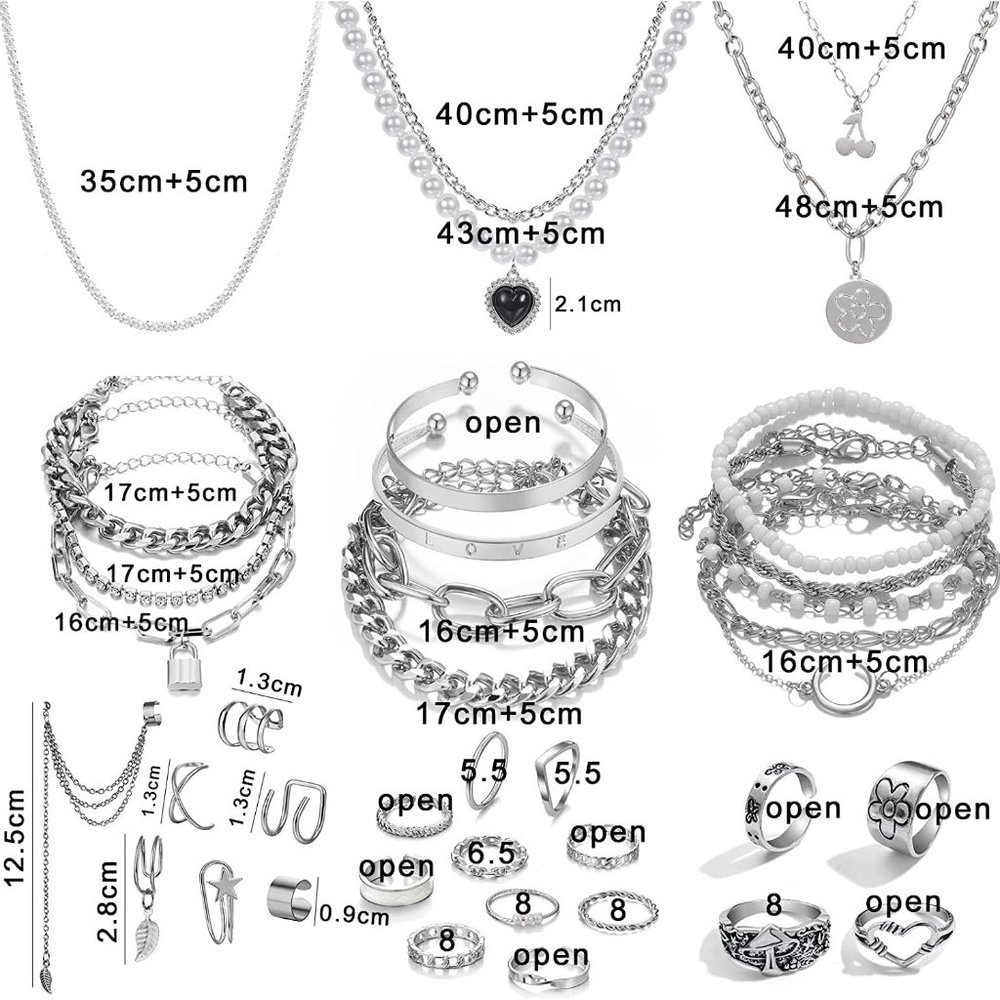 New 36 PCS Silver Plated Jewelry Set with 3 PCS Necklace, 12 PCS Bracelet, 7 PCS - Picture 7 of 7